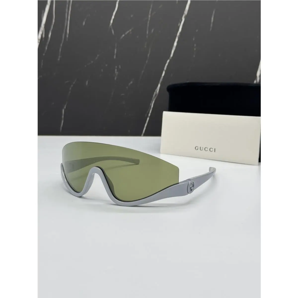 GG1650S 011 Sunglasses Gray Green Shield Unisex  Eyewear by Gucci
