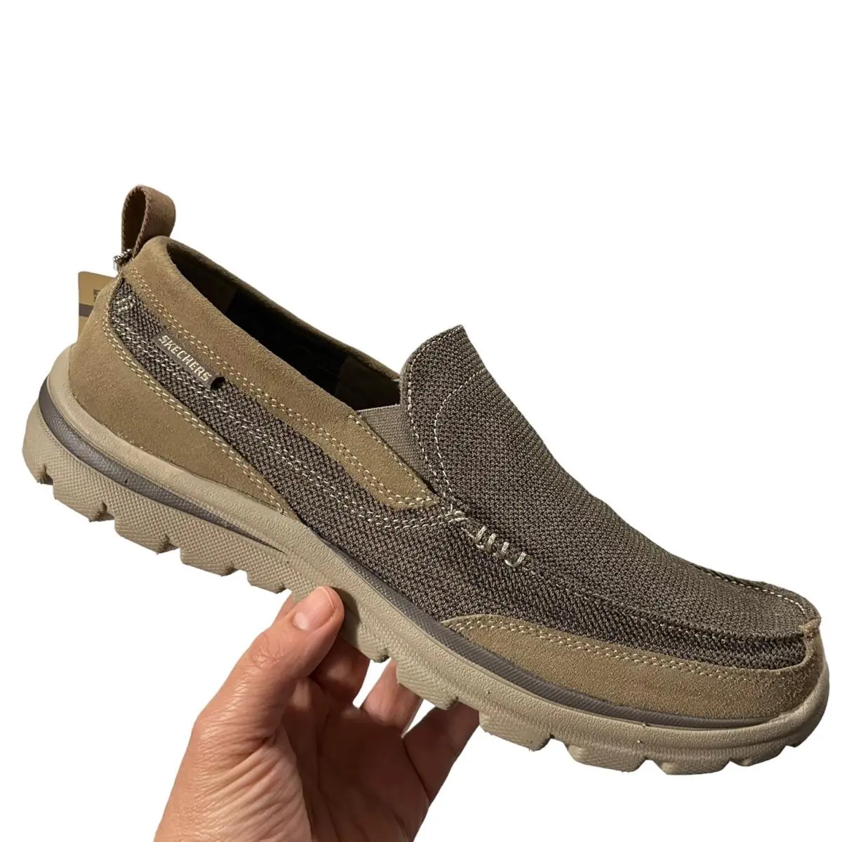 Skechers Men`s Loafer Size 11.5 Tan Relaxed Fit Slip-on Shoe Memory Foam Footbed