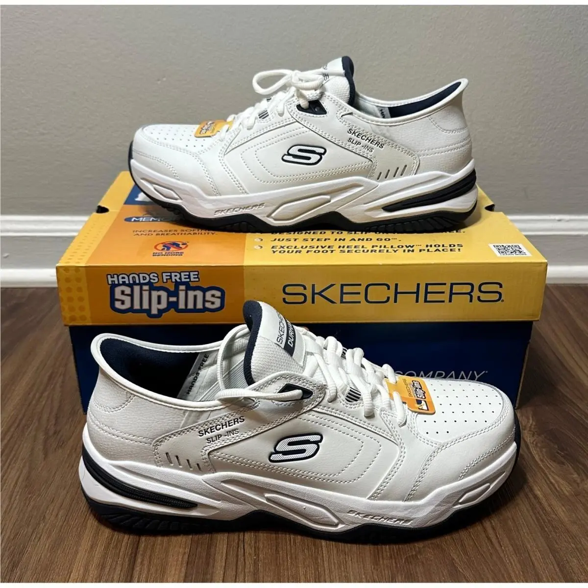 Skechers Slip Ins Men Durham Delvor White Athletic Shoes Sz 11.5 Extra Wide