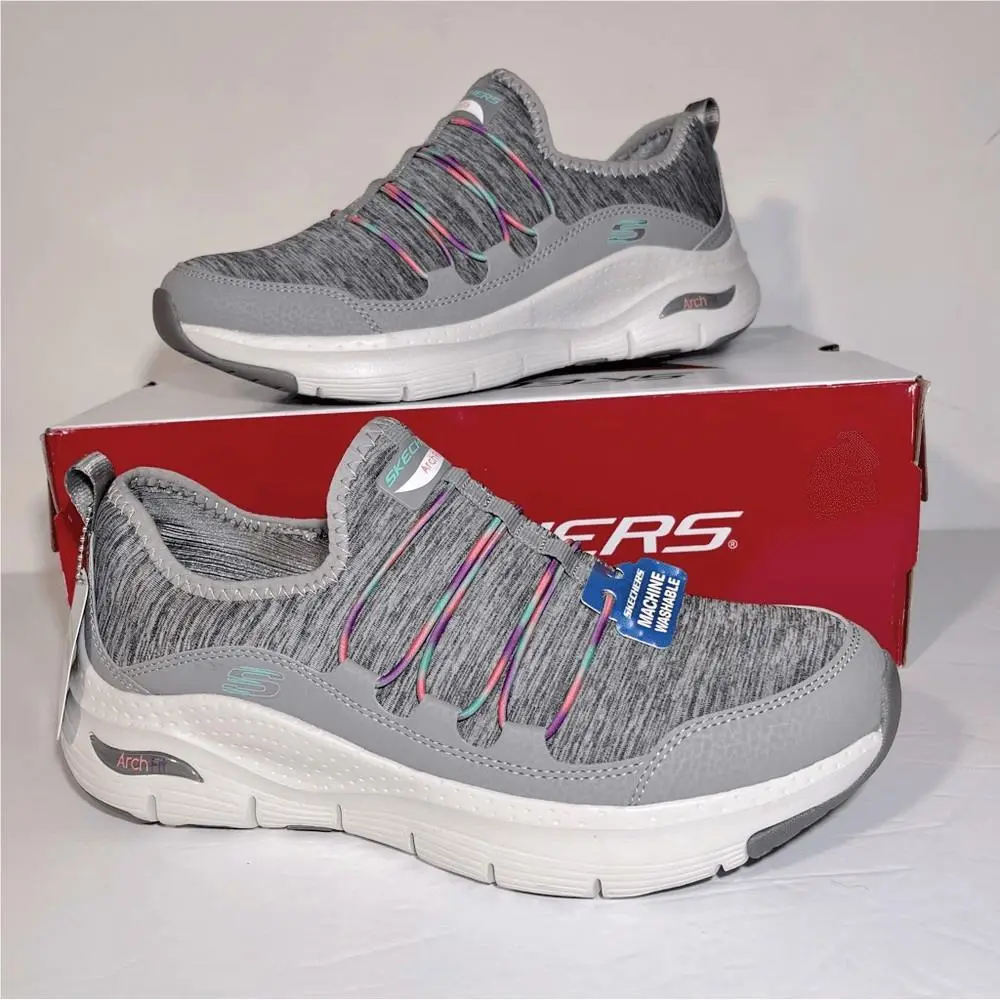 Skechers Arch Fit Rainbow View Washable Bungee Slip-on Sneakers