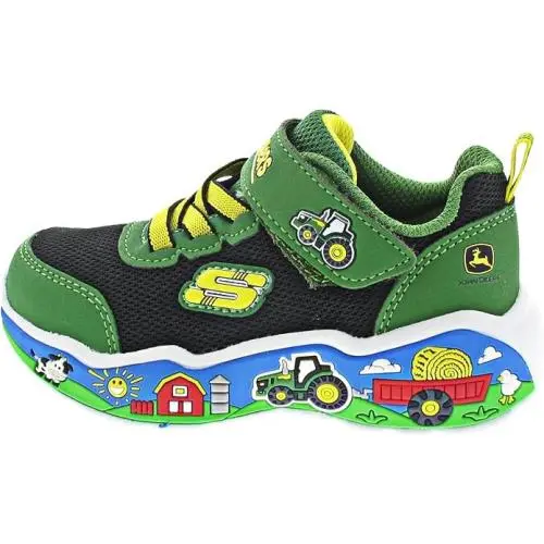 Skechers x John Deere Toddler Sneakers Size 9 Green Black Light-up Hook Loop