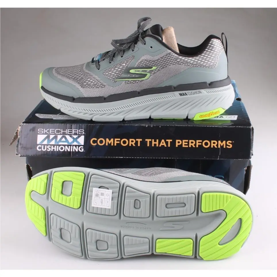 Skechers Max Cushioning Premier 2.0 Vantage Gray Lime Shoes Men`s Size 11.5