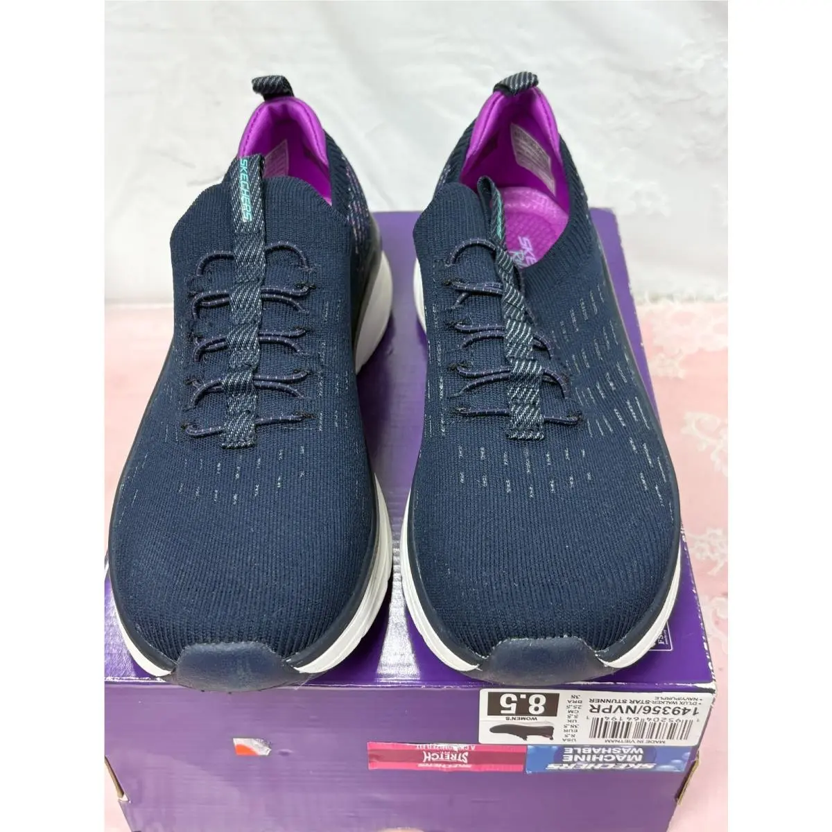 $95-NEW-Skechers=Women S-d Lux Walker-navy/purple Color Sneakers.Sz-8.5.Vietnam