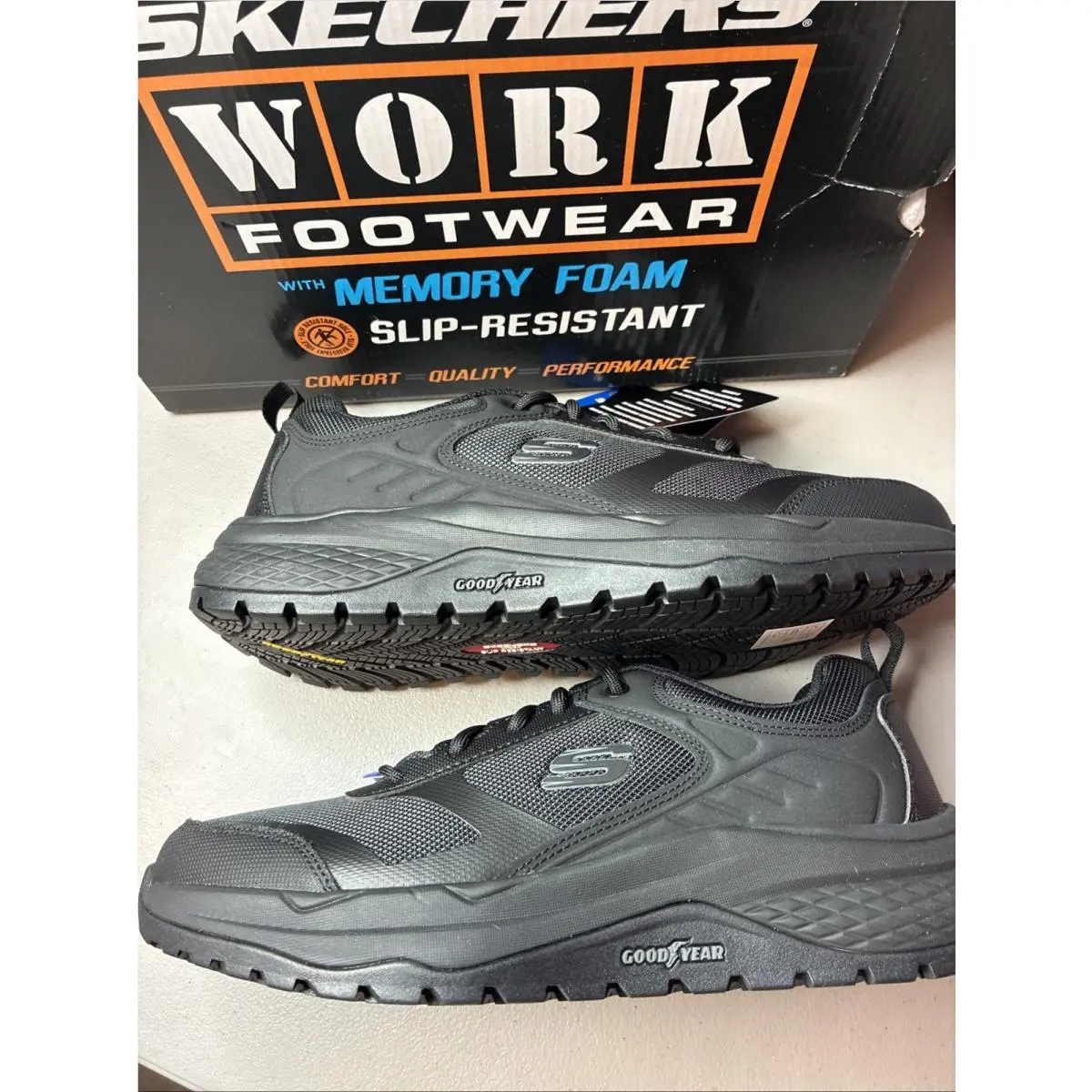 Men`s Skechers Work Memory Foam Slip Resistant Street Treader 200296 Black Sz 8