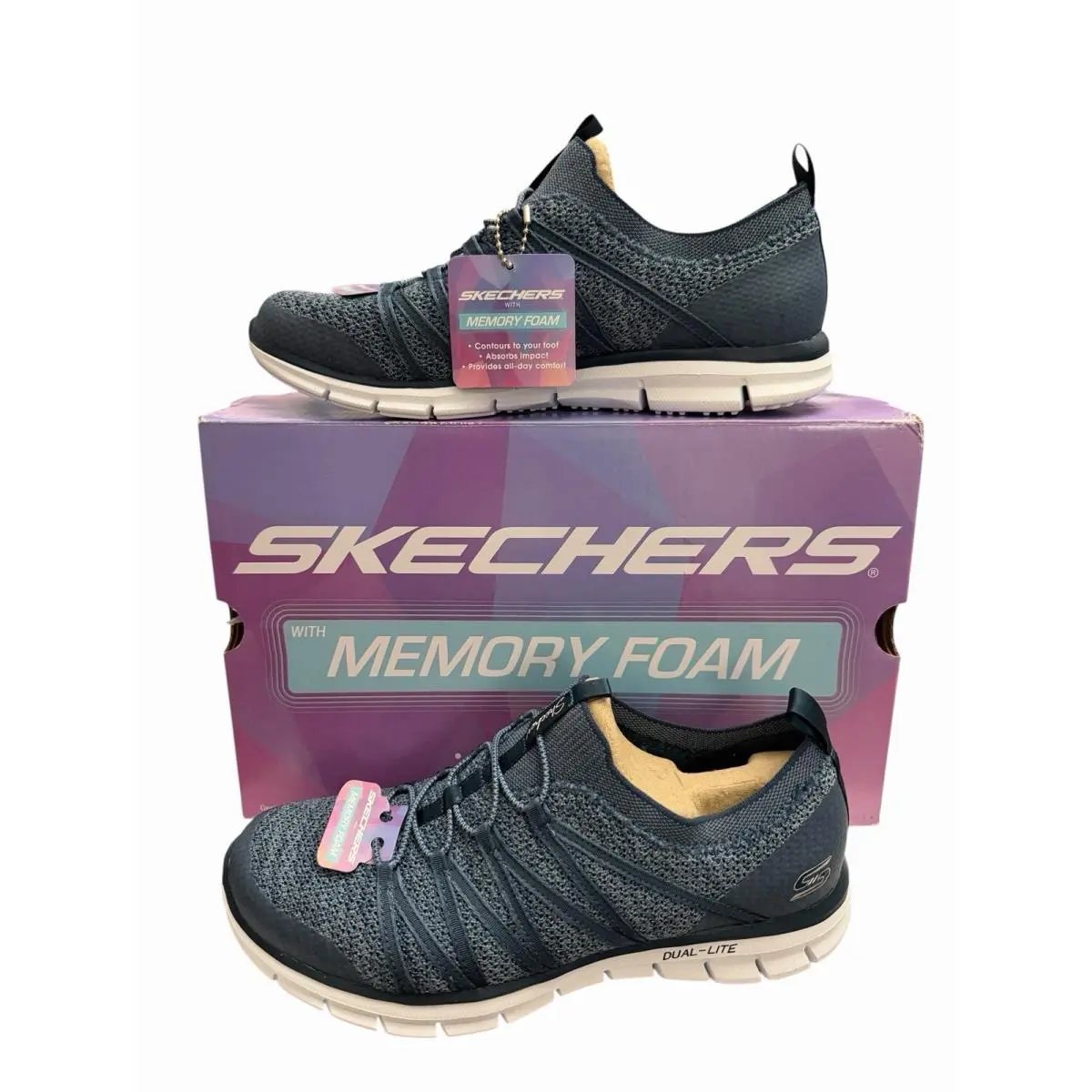 Skechers sz 7 Memory Foam Navy Glider Tuneful Stretch Slip-on Shoes 22874