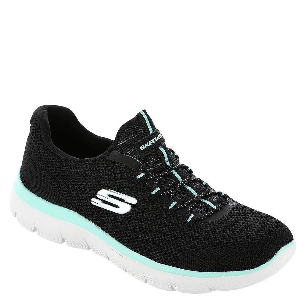 Skechers Summits Cool Classic Women`s Sneaker Black Turquoise 8 Wide Memory Foam