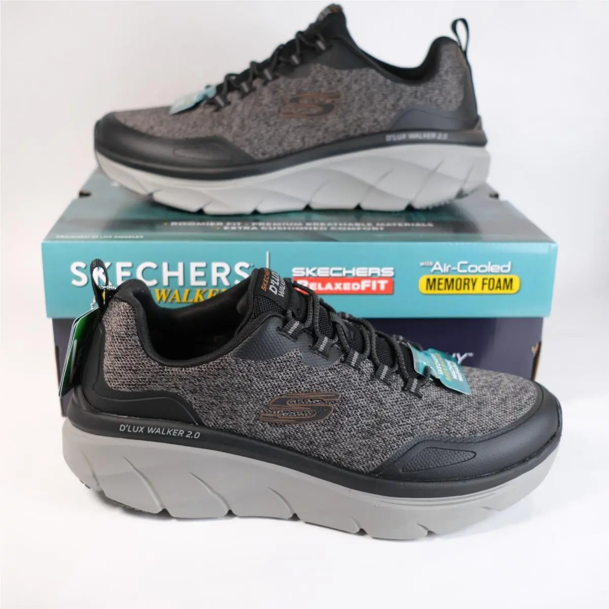 Skechers D`lux Walker 2.0 Steadyway 232719 Bkcc Black Charcoal Men`s 8.5