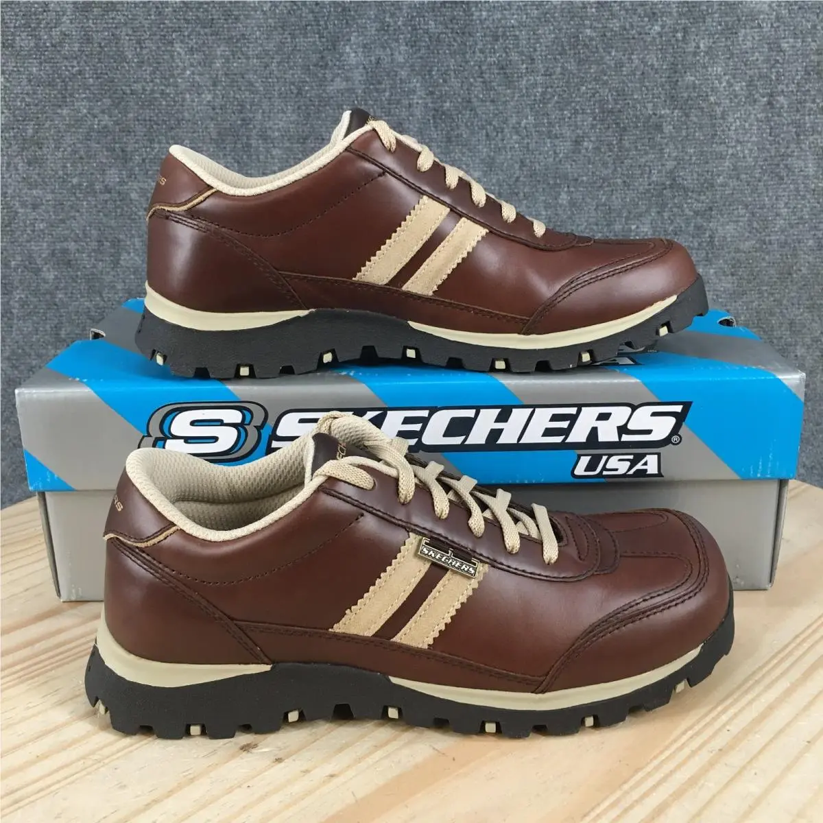 Skechers Shoes Womens 9 Casual Lace Up Oxford Sneakers 45482 Brown Leather
