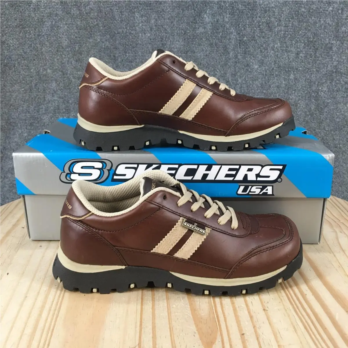 Skechers Shoes Womens 7.5 Casual Lace Up Oxford Sneakers 45482 Brown Leather