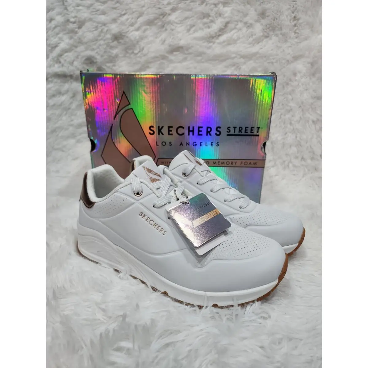 Skechers Juno Level Player White Rose Gold Womens Sneakers Size 9