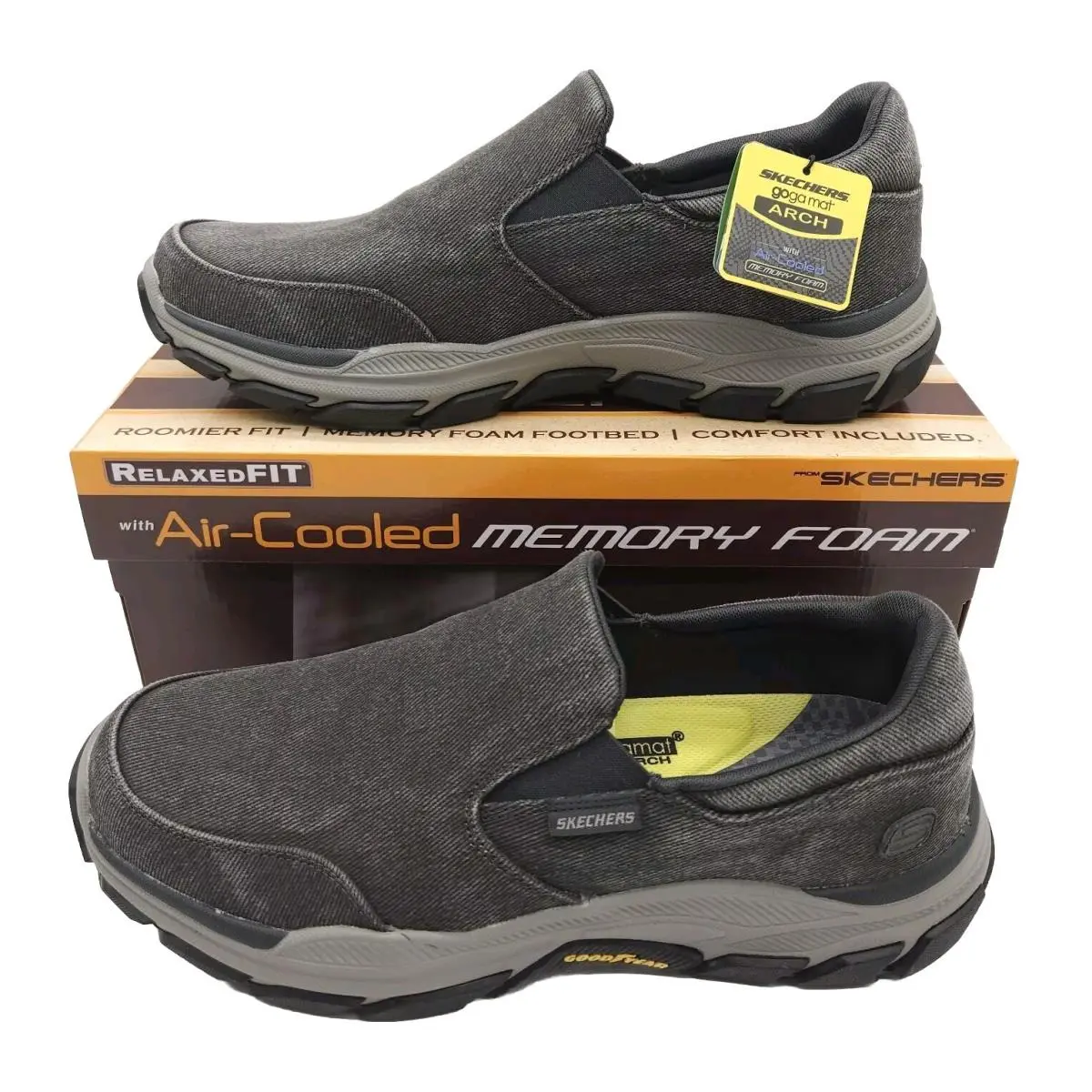 Skechers Mens 13 Respected Fallston Memory Foam Charcoal Loafer Slip On Shoes