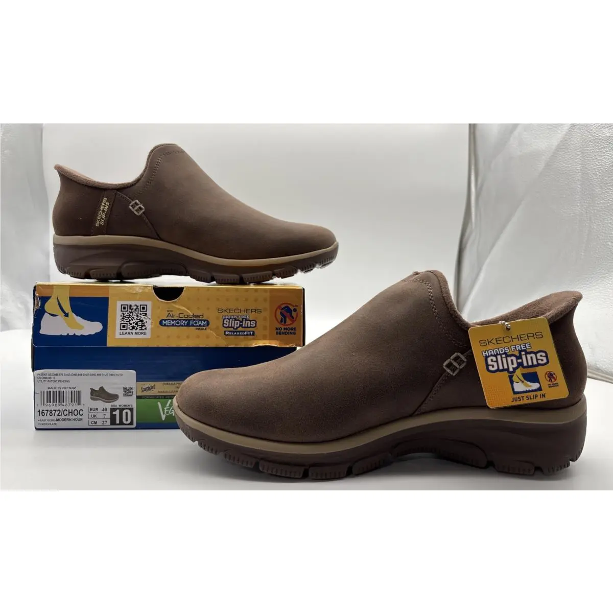 Skechers Easy Going Modern Hour Slipon Chocolate Shoes Hands Free Memory Foam 10