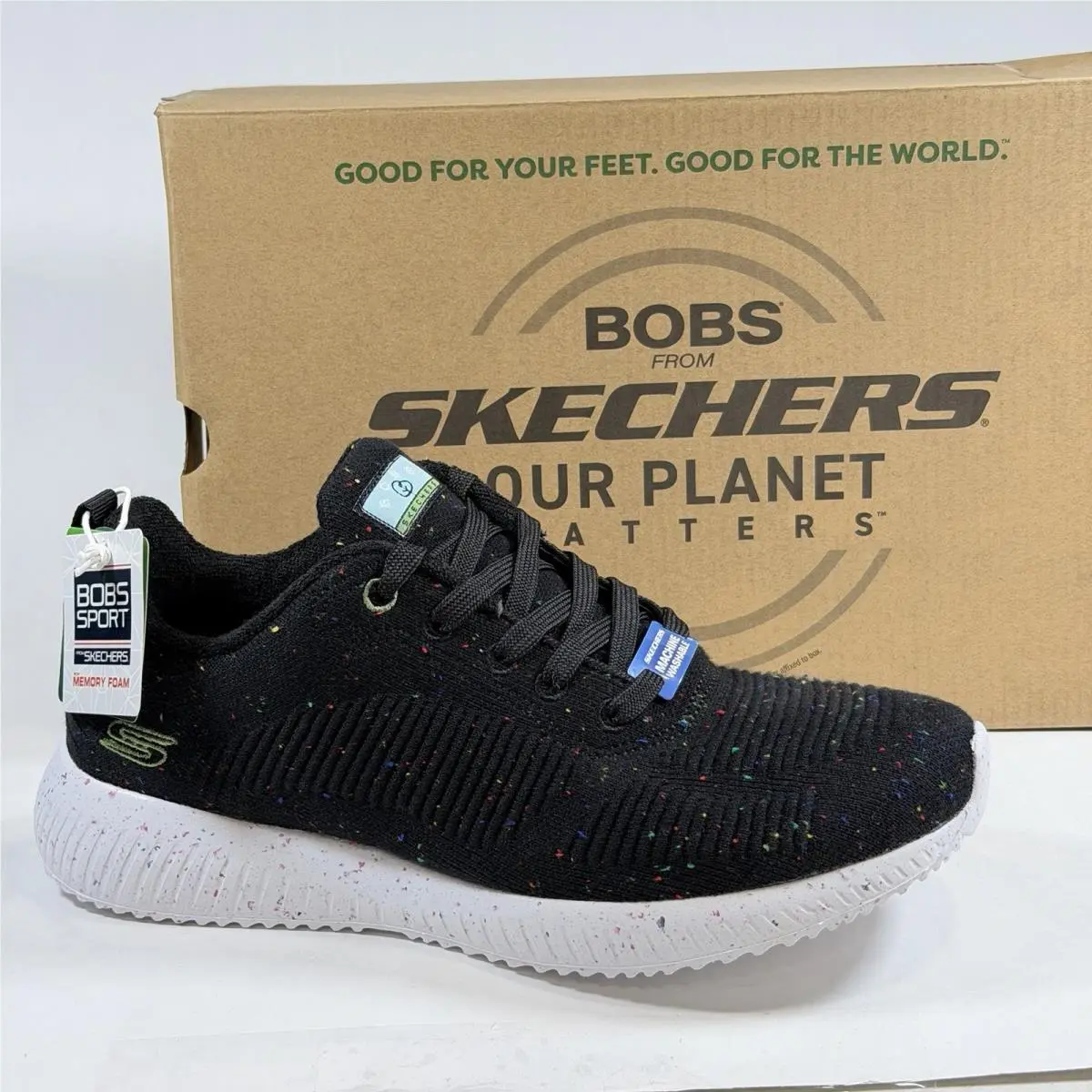 Skechers Bobs Size-9 Womens Squad Reclaim Memory Foam Sneaker Black