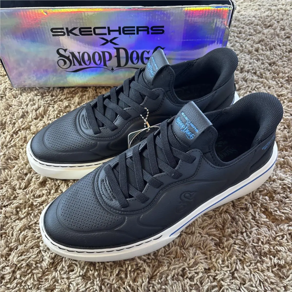 Men Sz 9.5 Skechers X Slip-ins Snoop Dogg One Next Episode Black Blue Stripe