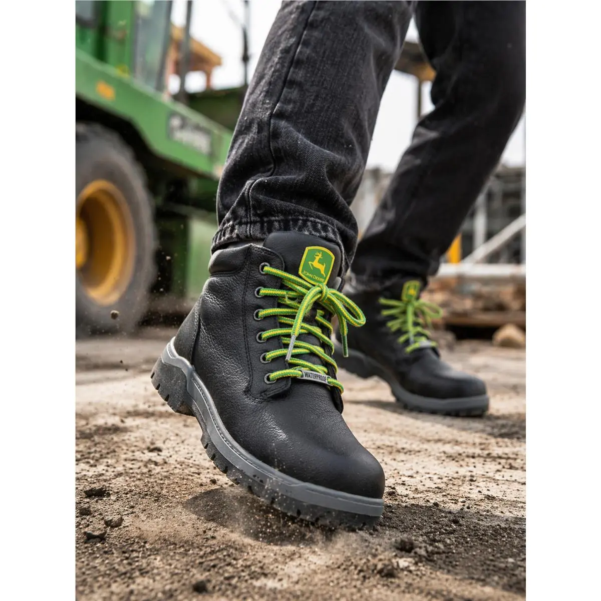 Skechers John Deere Work Boots Mens Size 8 Black Waterproof Memory Foam