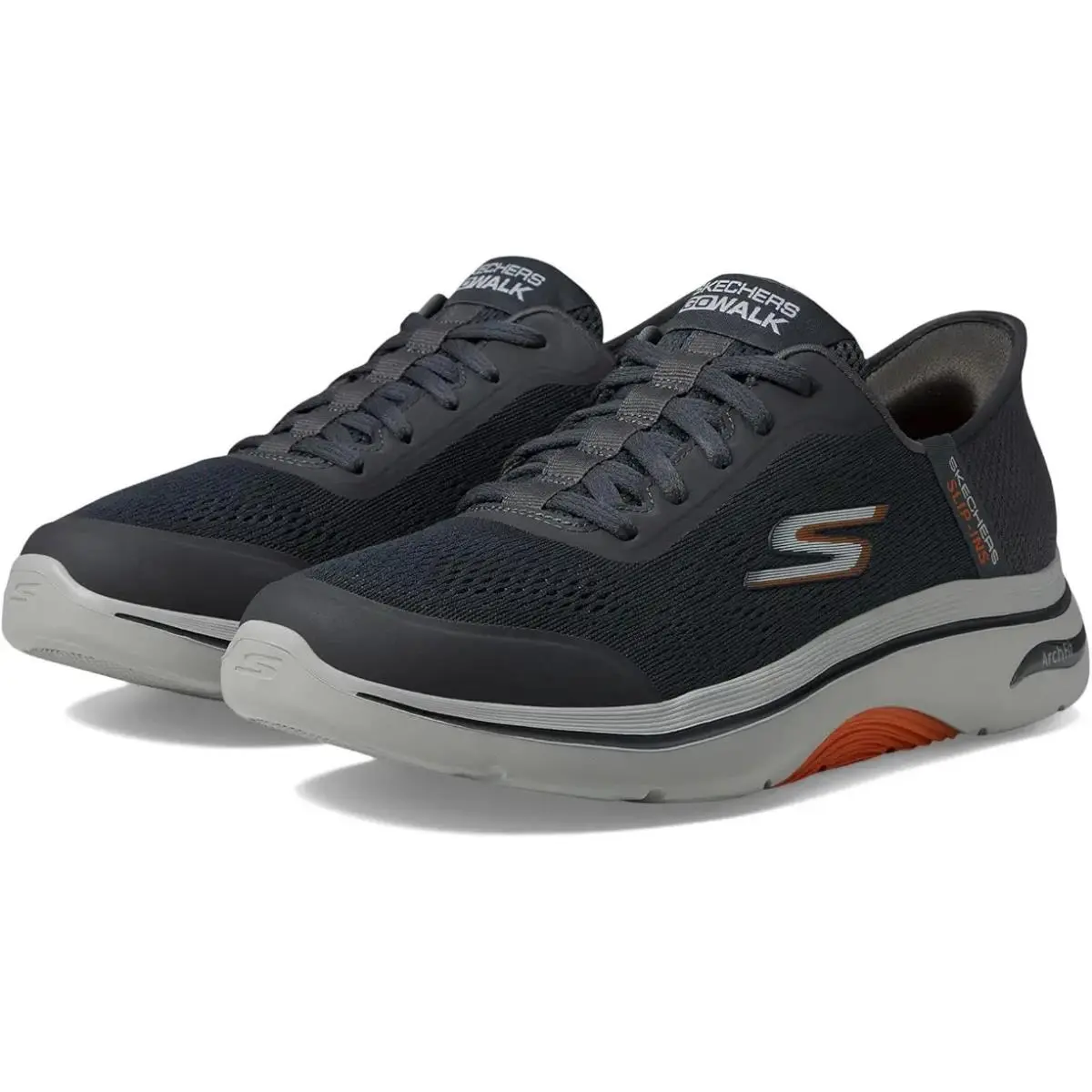 Skechers Go Walk Arch Fit 2.0 Simplicity Sneakers Shoes Charcoal Orange Men 10.5