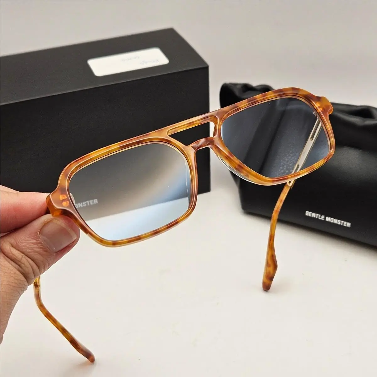 Kings Tortoise Aviator Sunglasses Blue Lens by Gentle Monster