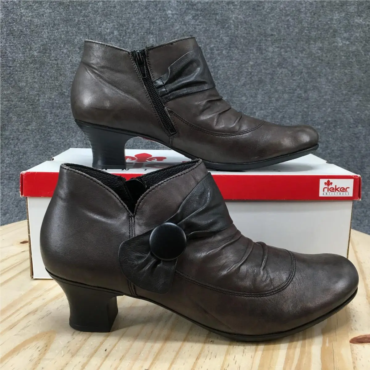 Rieker Sarah Boots Womens 8.5 Ankle Bootie Side Zip Round Toe Comfort Gray