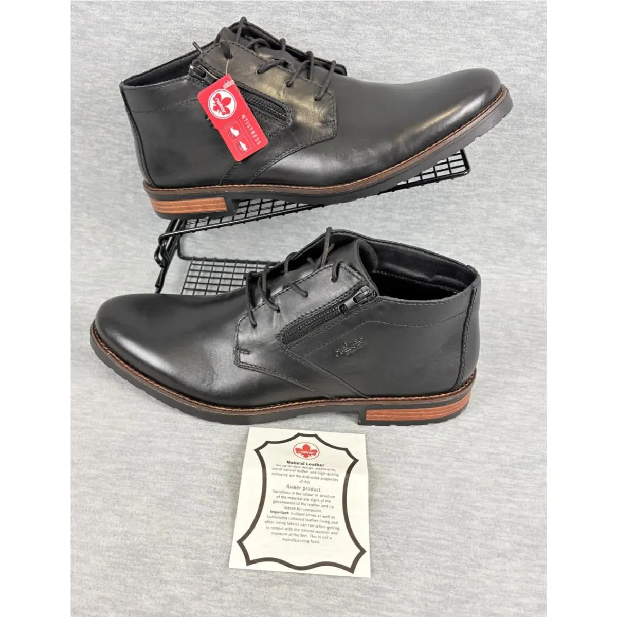 Rieker Dustin 09 Chukka Boots Mens 12 Black Leather Ankle Comfort Zip 14609-00