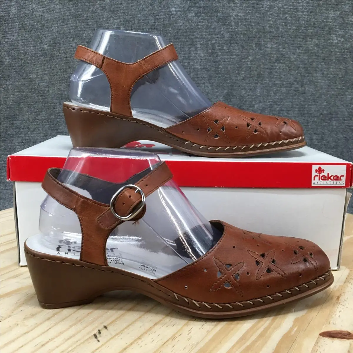 Rieker Sandals Women 40 Strappy Ankle Strap Comfort Casual Wedge Heels Brown