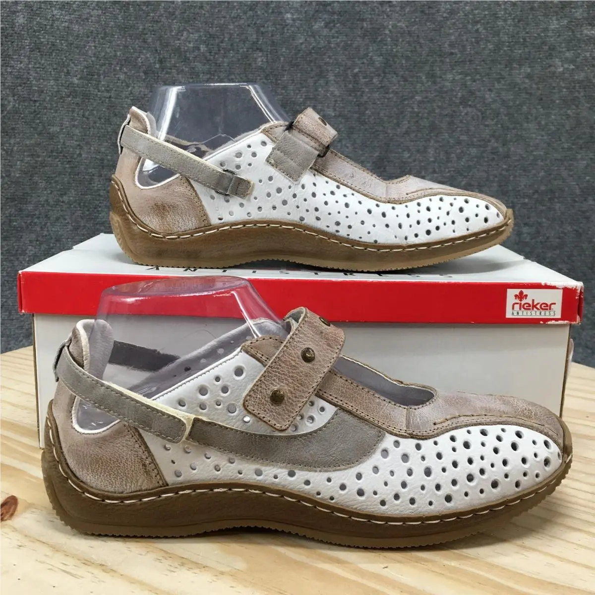 Rieker Antistress Shoes Womens 8.5 Mary Jane Perforated Casual Brown White
