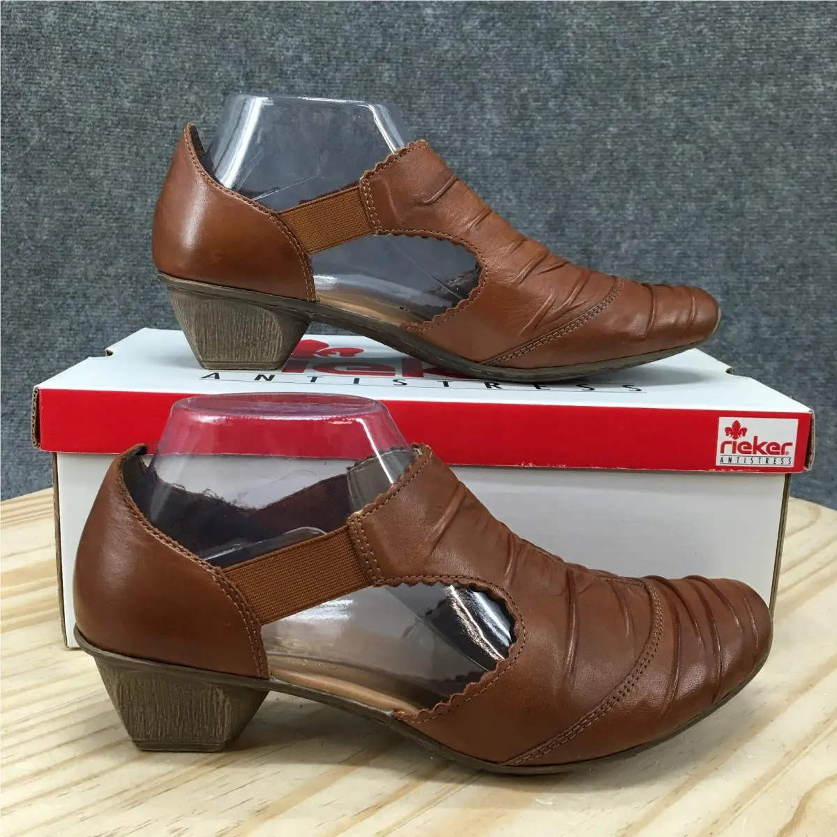 Rieker Mirjam Sandals Womens 8 Slip On Cut-out Comfort Block Heels Brown