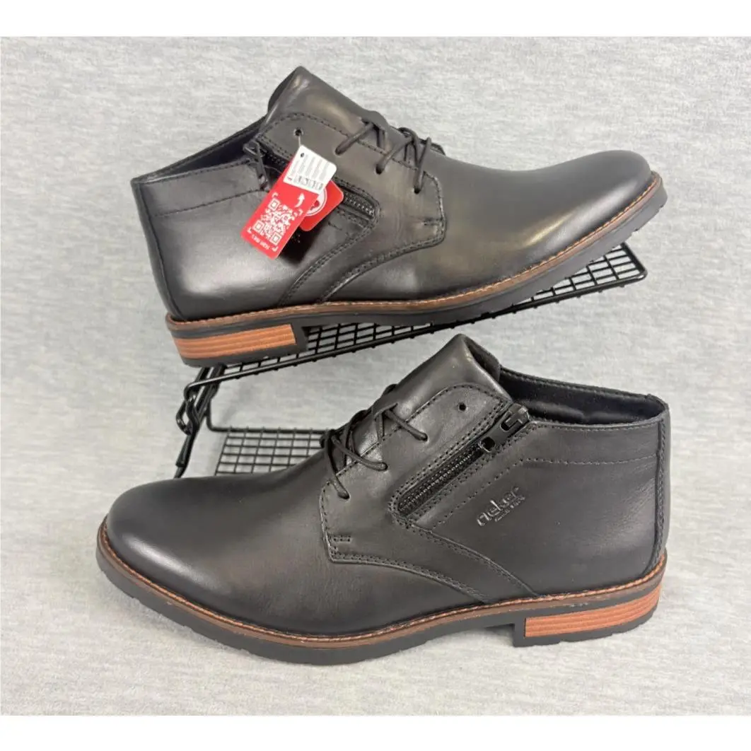Rieker Dustin 09 Chukka Boots Mens 10 Black Leather Ankle Comfort Zip Casual