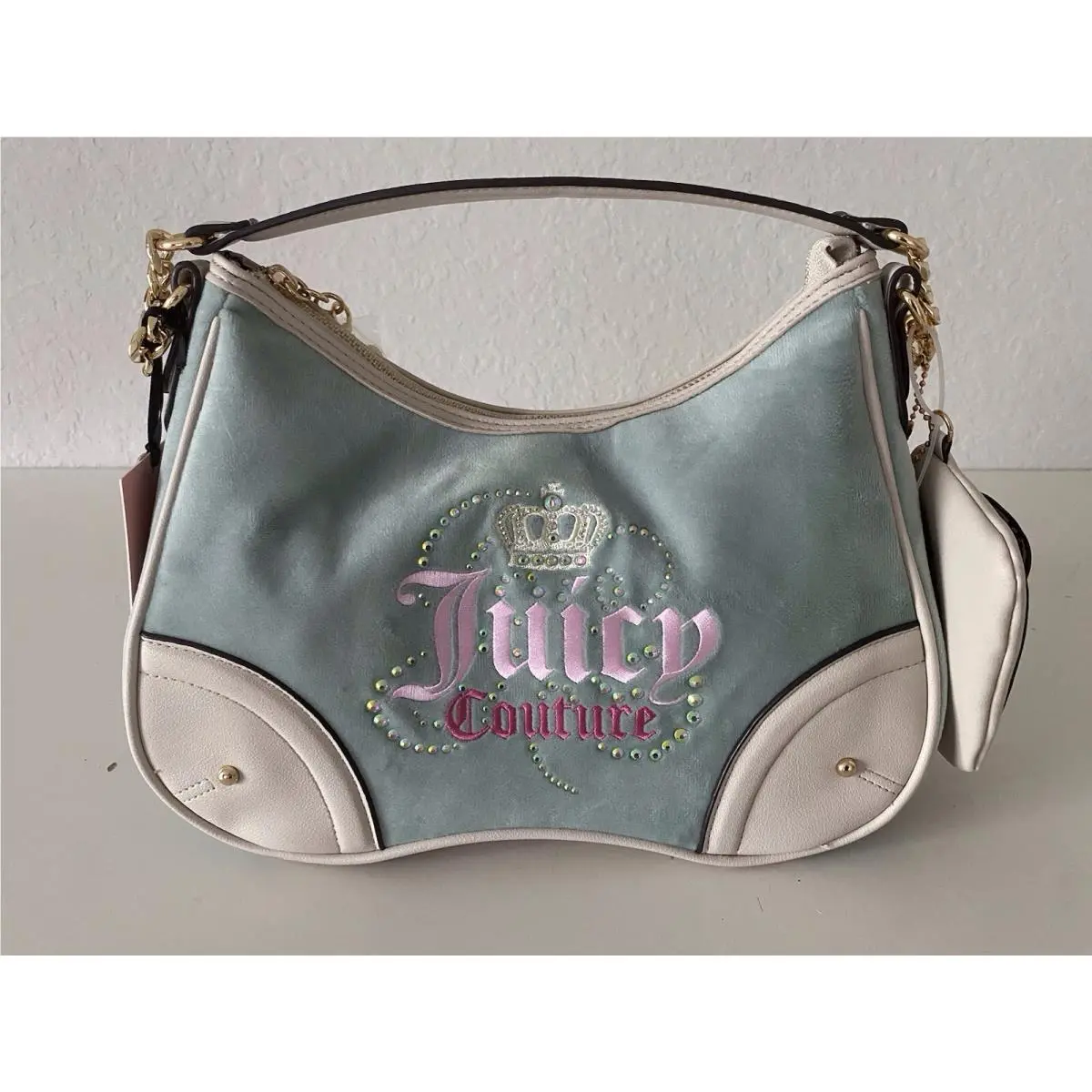 Juicy Couture Dreamy Juicy Shoulder Bag Sage Crystal Blue Bling Viral
