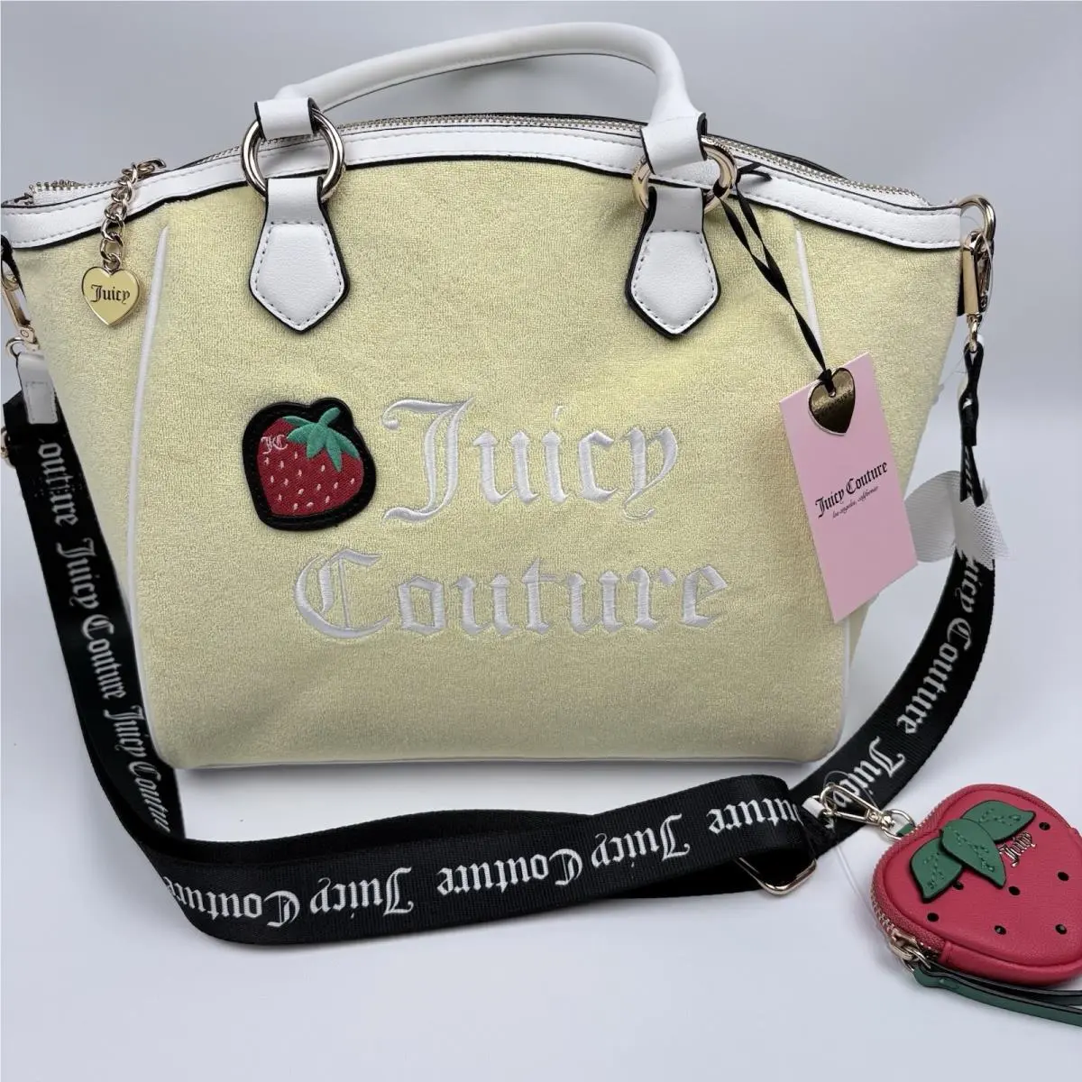 Juicy Couture Velour Tote Bag Womens Yellow Strawberry Y2K Aesthetic