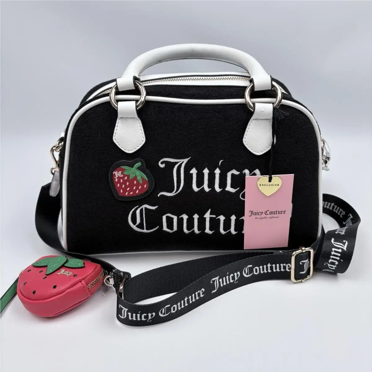Juicy Couture Black Strawberry Bowler Bag with Strawberry Coin Bag Purse