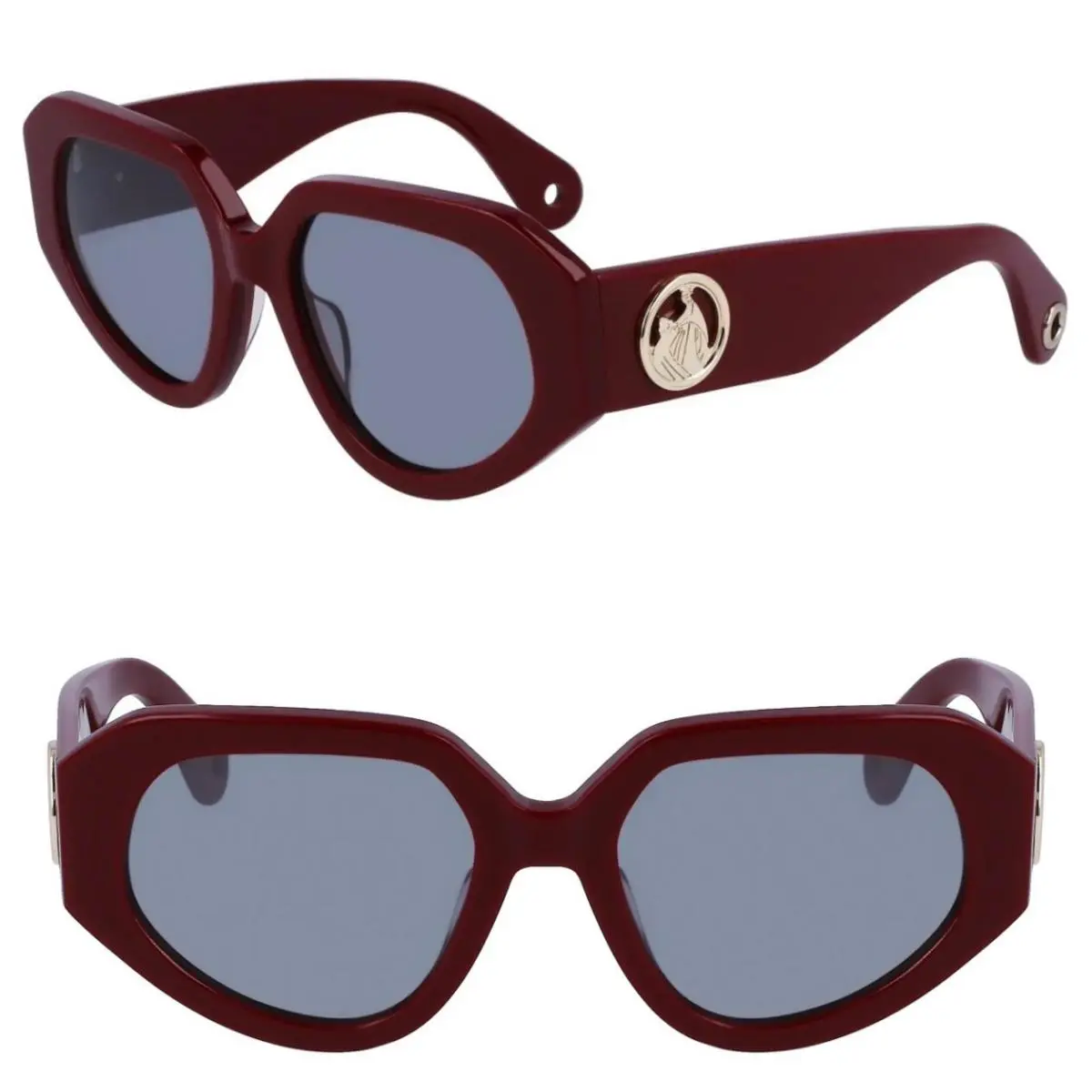 Lanvin LNV647S 600 53mm Geometric Cat Eye Sunglasses Burgundy / Grey - Italy