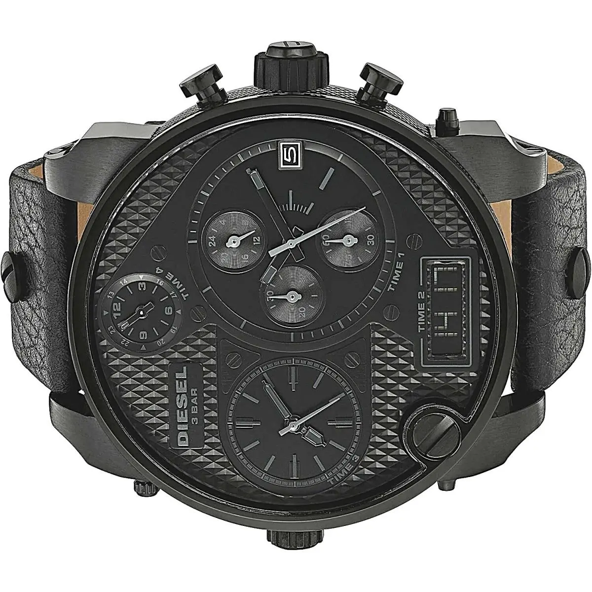 Diesel DZ7193 Mr. Daddy Black Multi Movement Black Leather Band Watch NO Box