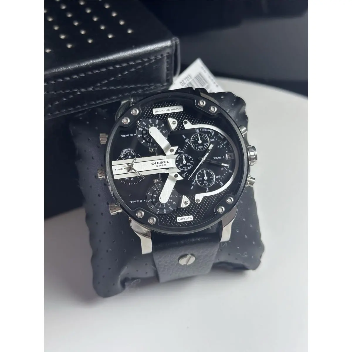 Diesel DZ7313 Black Leather Band Mr.daddy Oversized Chronograph Men`s Watch