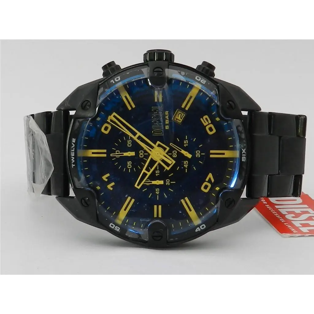 Men`s Spiked Black-tone Stainless Steel Bracelet Watch 49mm by Diesel