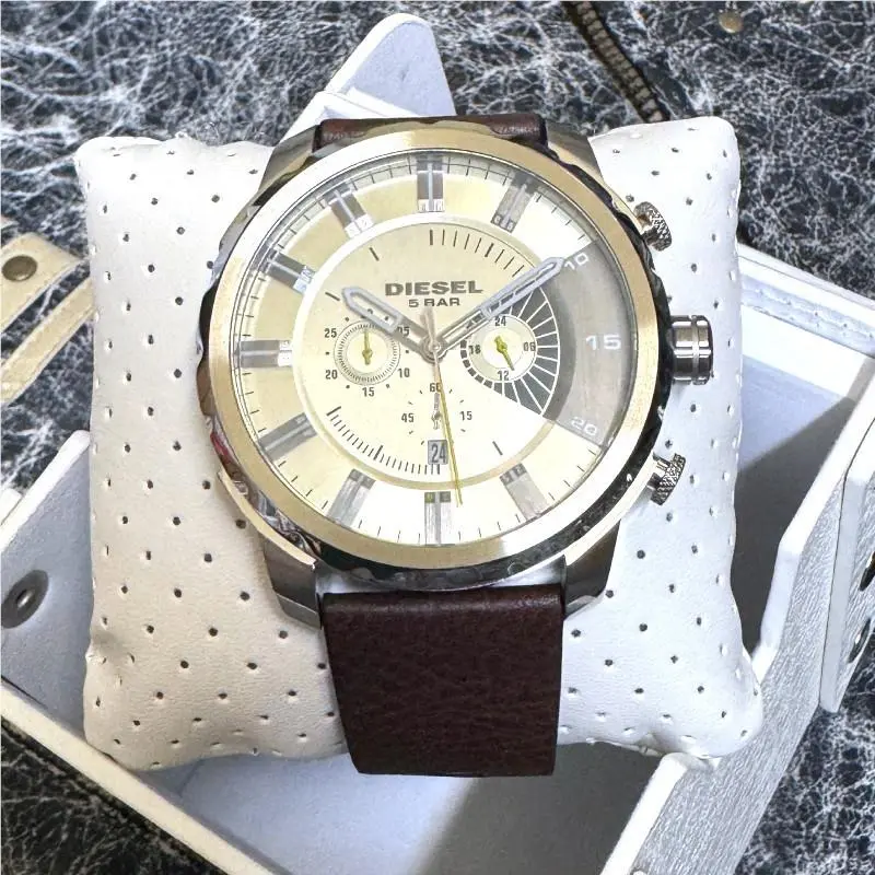 Diesel Stronghold Chronograph Leather Strap Watch DZ4346