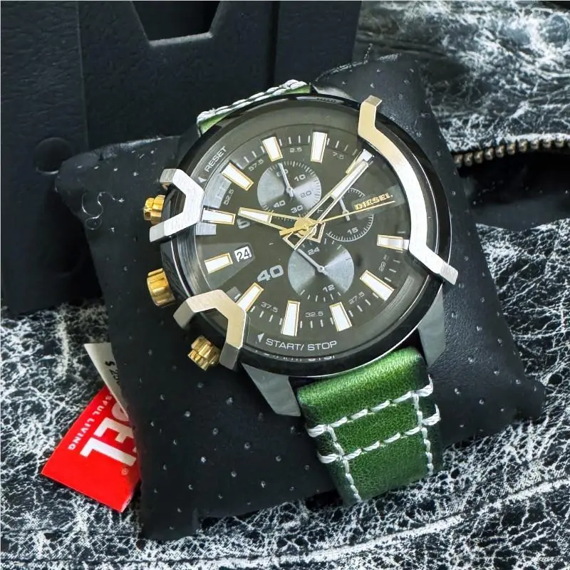 Diesel Griffed Chronograph Green Leather WatchDZ4585