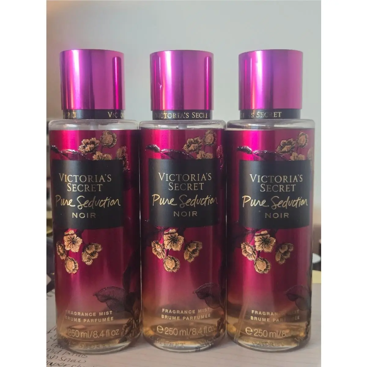 Victoria`s Secret Pure Seduction Noir Fragrance Mist 8.4oz x3
