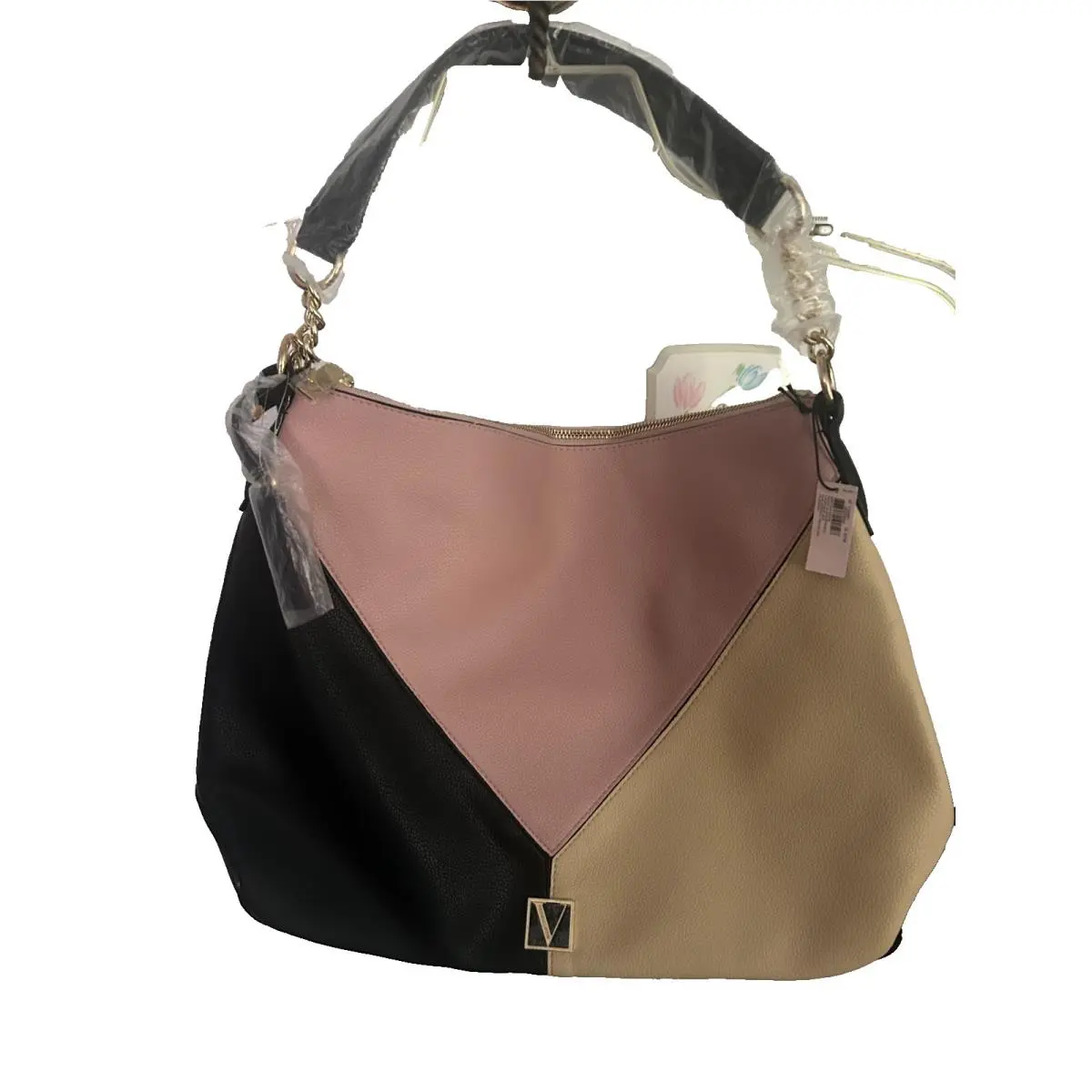 Victoria`s Secret Color Block Satchel Single Handle Gold Chain-nwt
