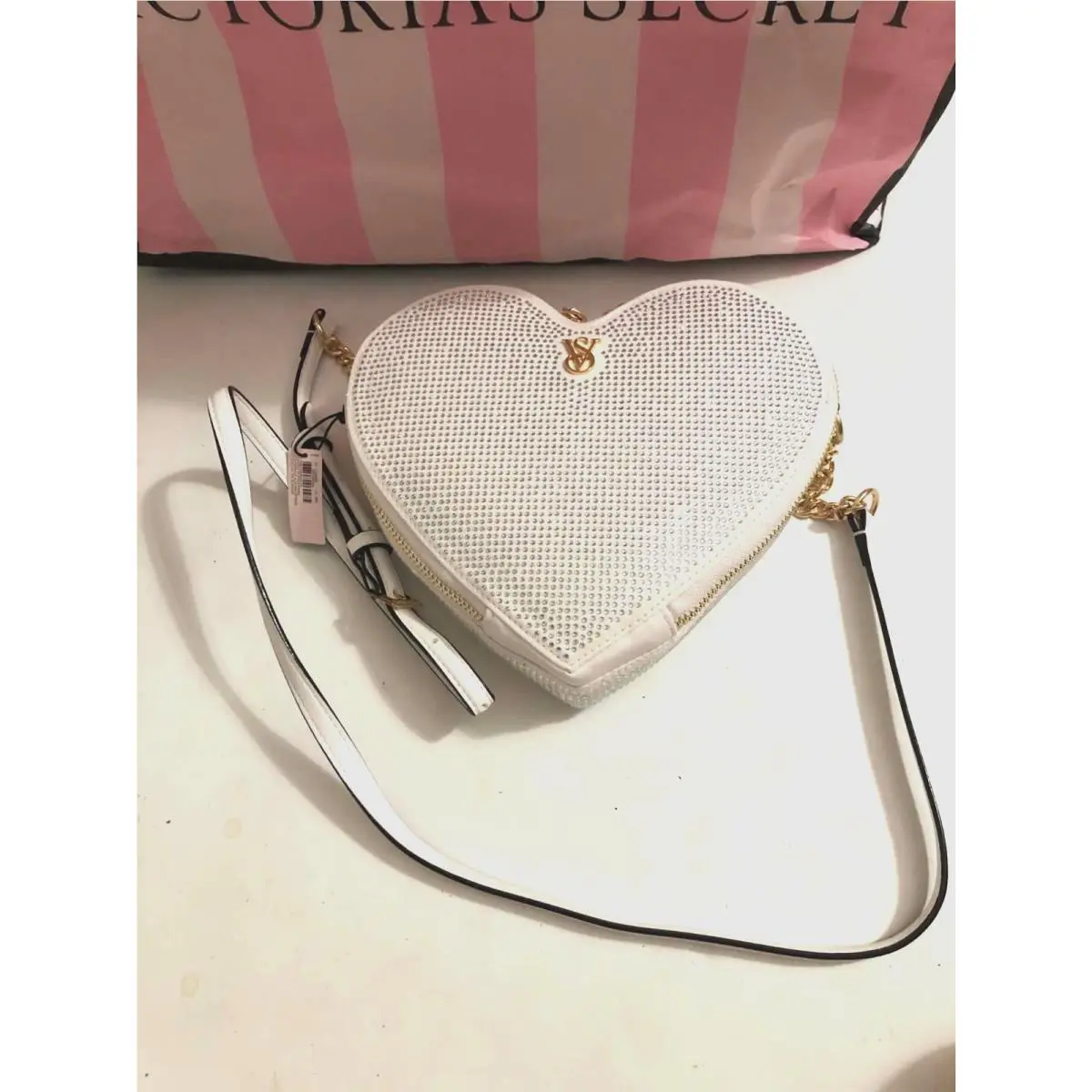 Victoria`s Secret Bling Rhinestones White Brilliant Heart Crossbody Bag