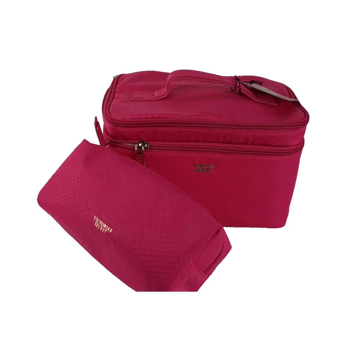 2 Victoria`s Secret Soft Snakeskin The Train Case Duo Travel Cosmetic Makeup Bag