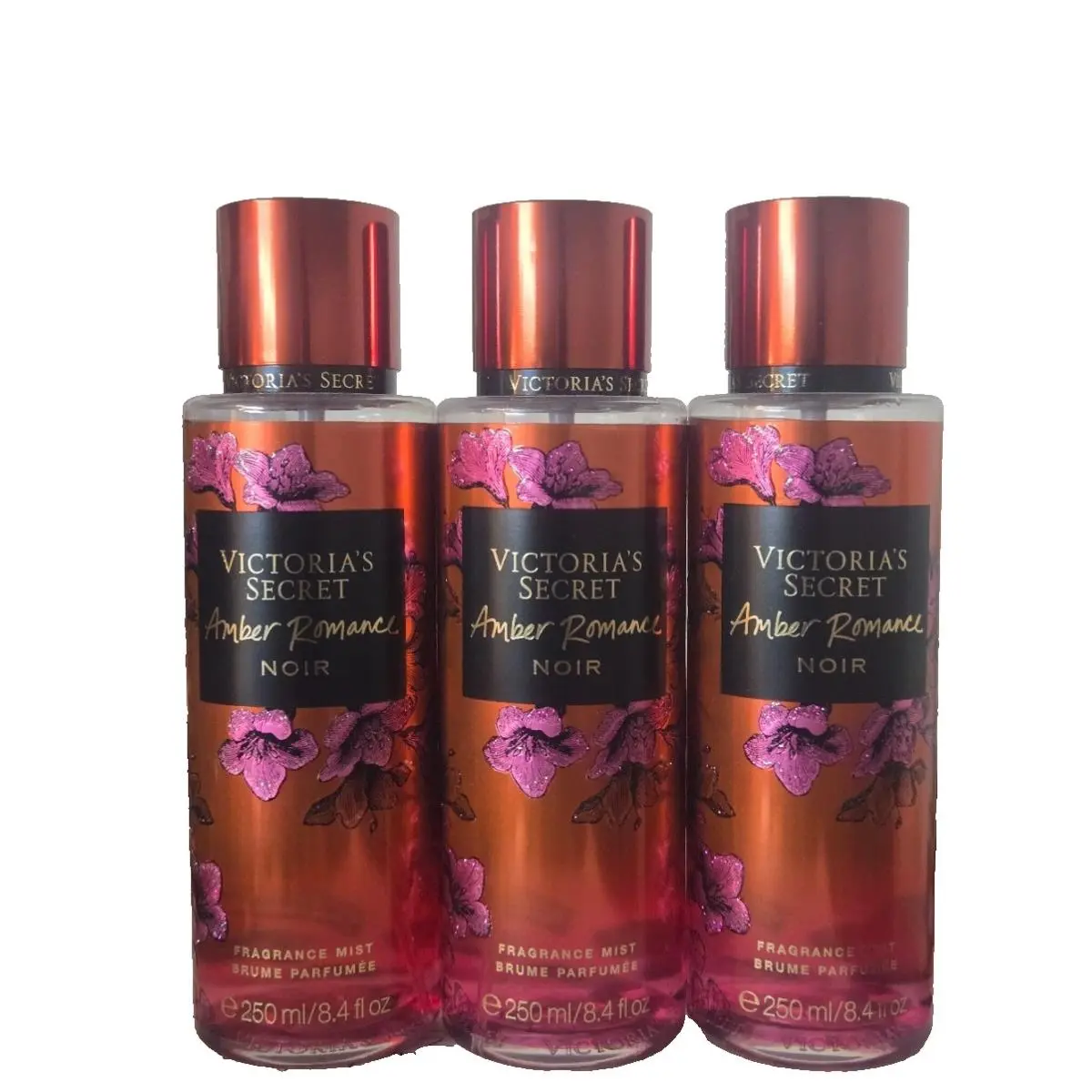 Victoria`s Secret Amber Romance Noir Fragrance Mist 8.4oz x3