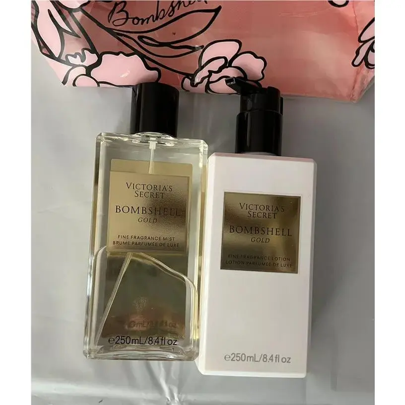 Victoria Secret Bombshell Gold Fragrance Body Mist+body Lotion and Bag Set
