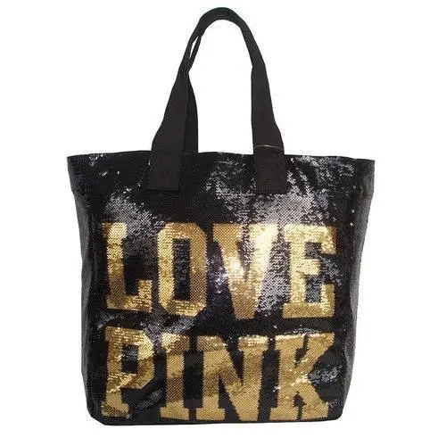 Victoria`s Secret Pink Sequins Bling Large Beach Tote School Gym Bag