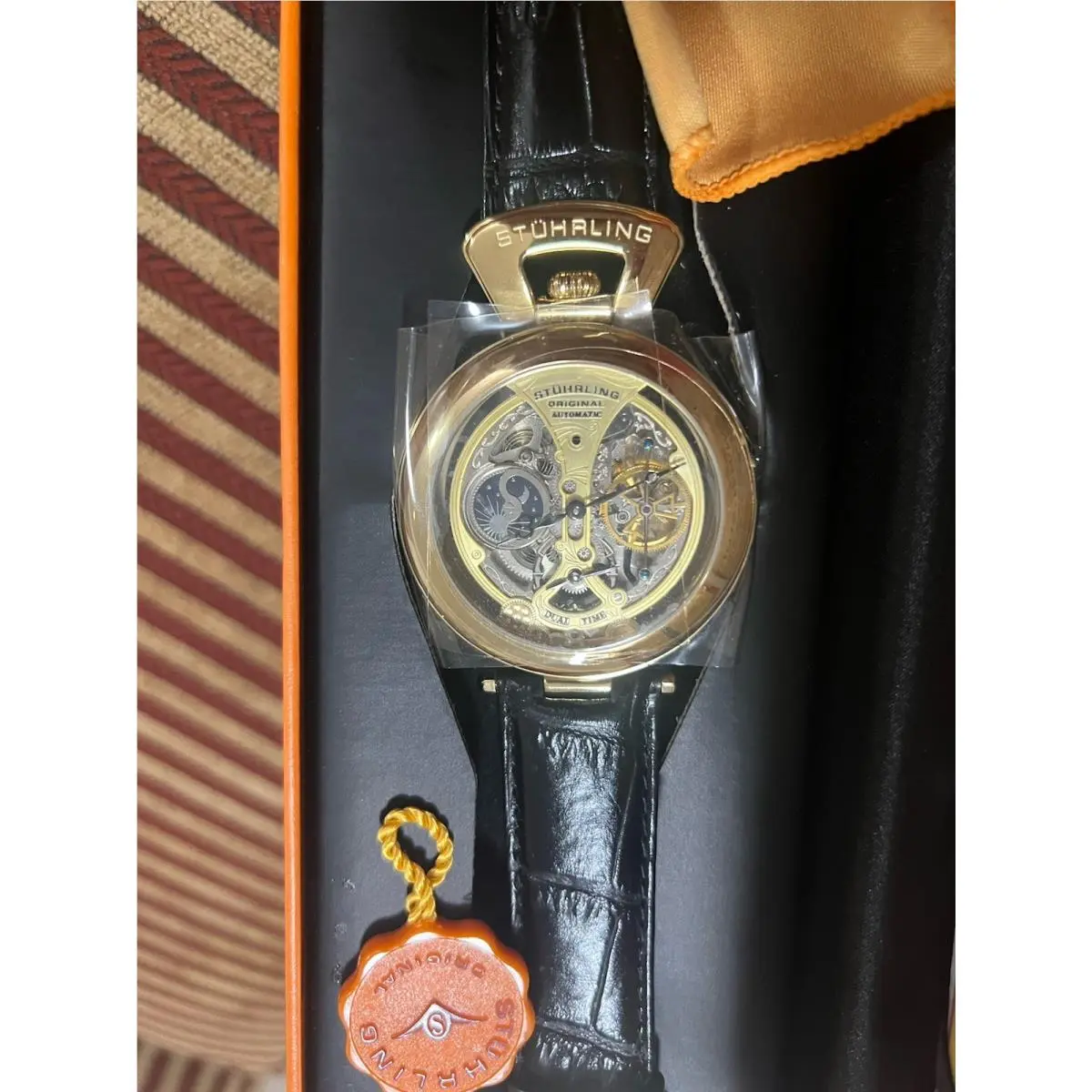 Stuhrling 127A2 333519 Emperor Grand Dual Time Automatic Moon Display Mens Watch