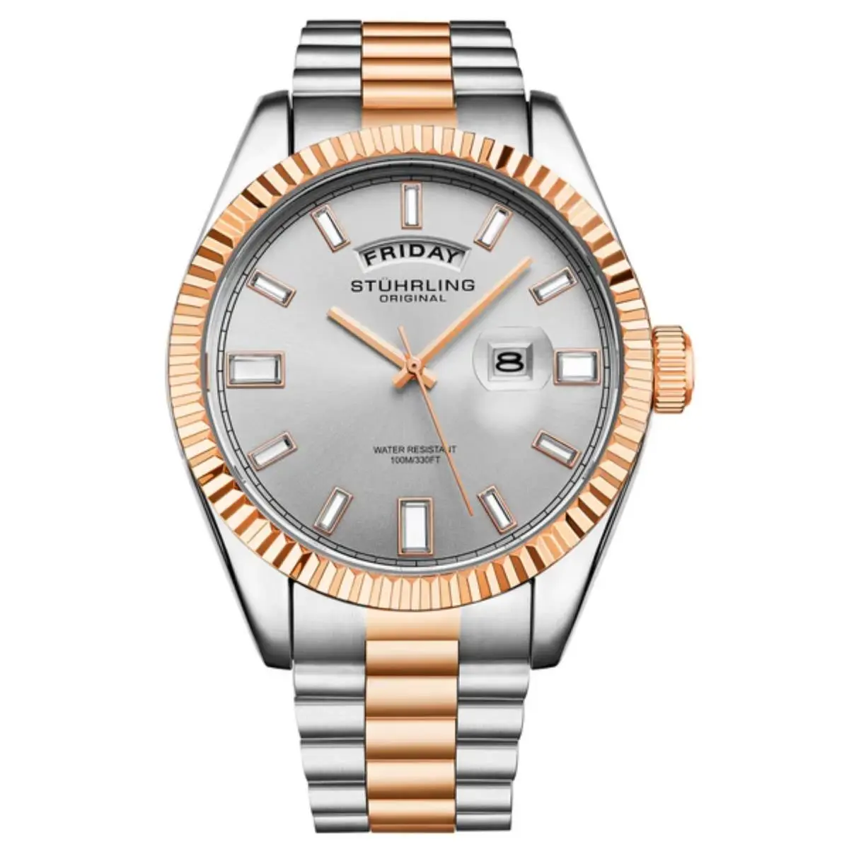 Stuhrling 4070 6 Sovrano Quartz Day Date Two Tone Stainless Steel Mens Watch