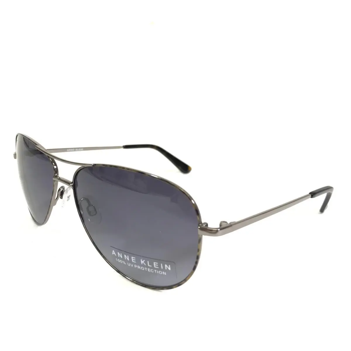 Anne Klein Sunglasses AK7024 015 Gun Gunmetal Gray Aviators with Blue Lenses