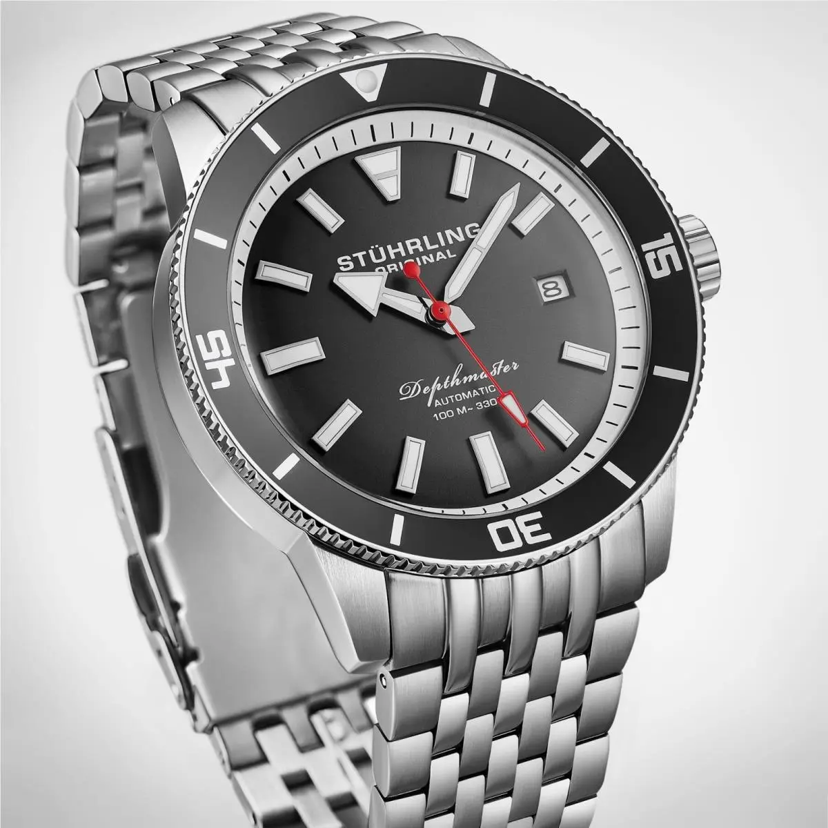 Stuhrling 4086 1 Aquadiver Depthmaster Automatic Date Black Dial Mens Watch by Stührling
