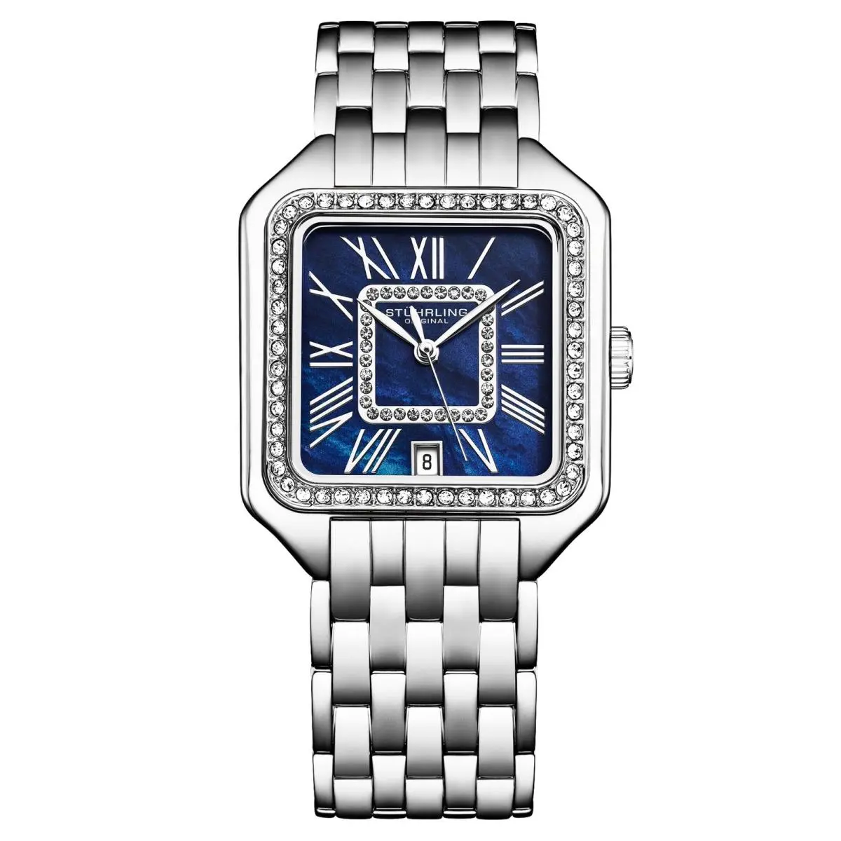 Stuhrling 4067 2 Square Stainless Steel Blue Mother of Pearl Womens Wat