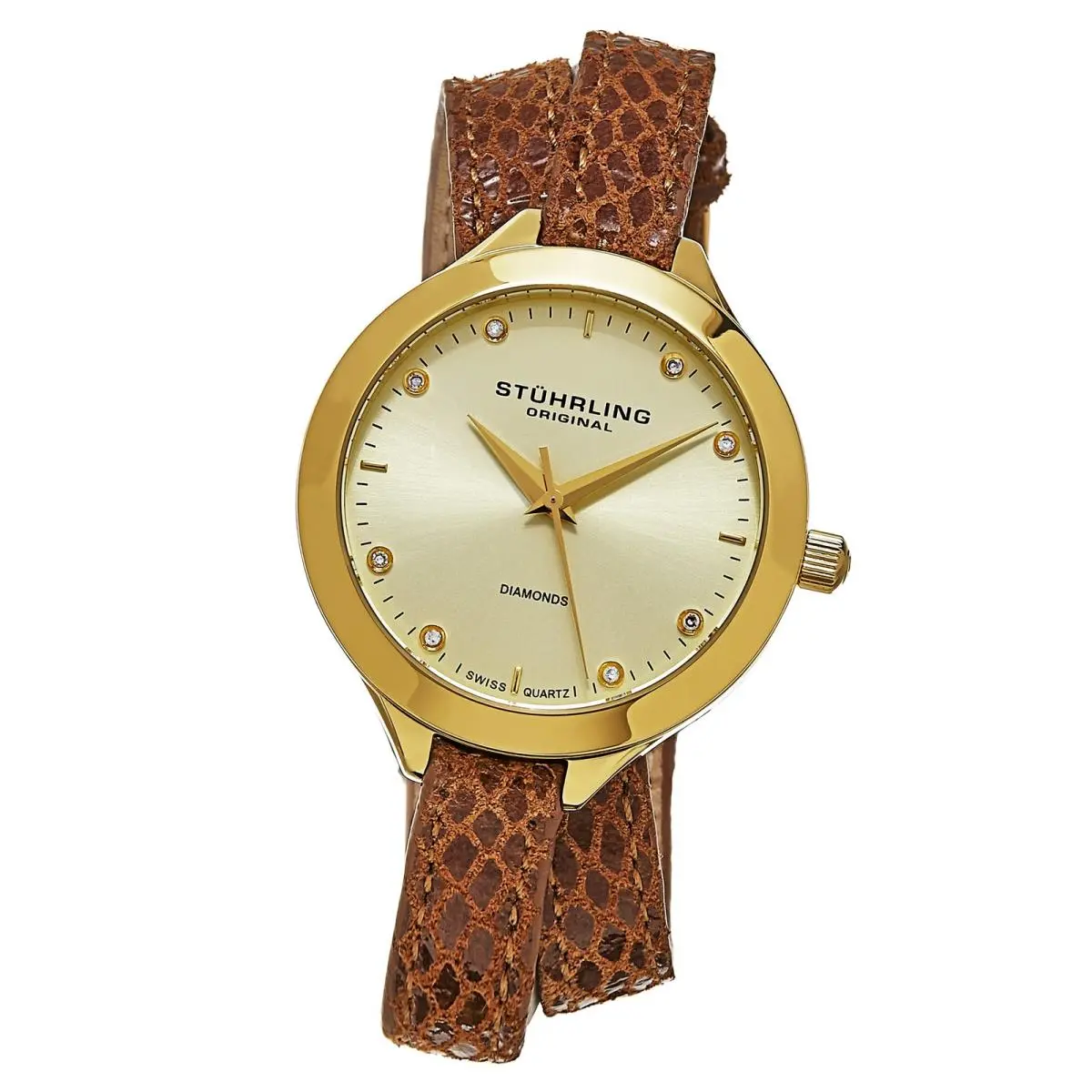 Stuhrling 624 03 Vogue Analog Display Swiss Quartz Brown Leather Womens Watch