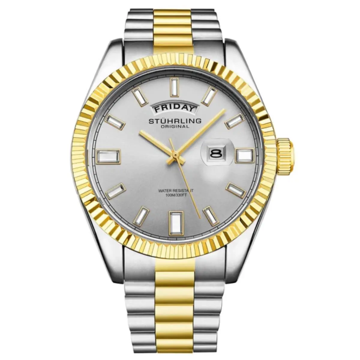 Stuhrling 4070 5 Sovrano Quartz Day Date Two Tone Stainless Steel Mens Watch